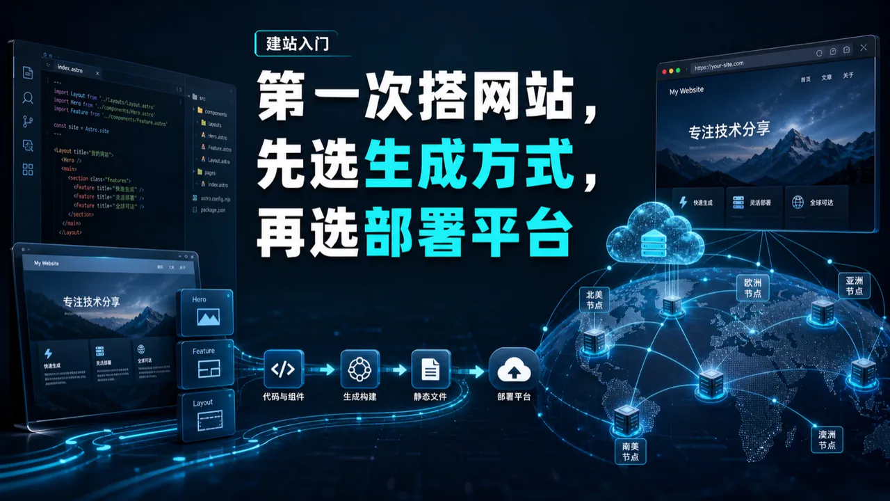 第一次搭网站，先选生成方式，再选部署平台