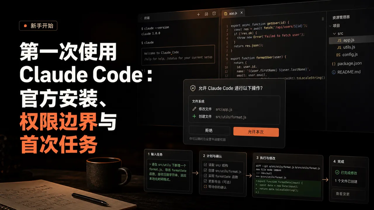 第一次使用 Claude Code：官方安装、权限边界与首次任务